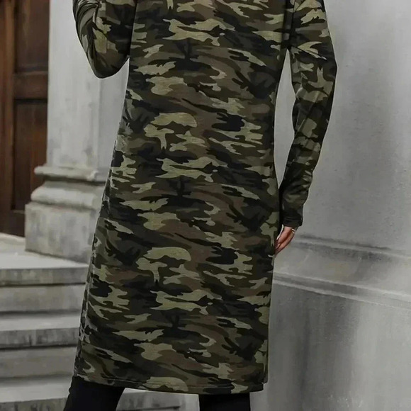 Camo Random Print Mid-Length Cardigan - (Color: Army Green 1) - Picture 2 of 4